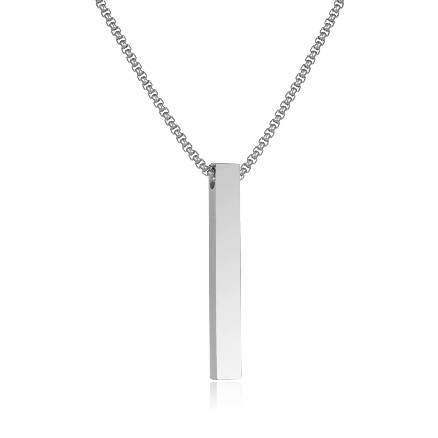 Stainless Steel Plain Vertical Bar Pendant Necklace
