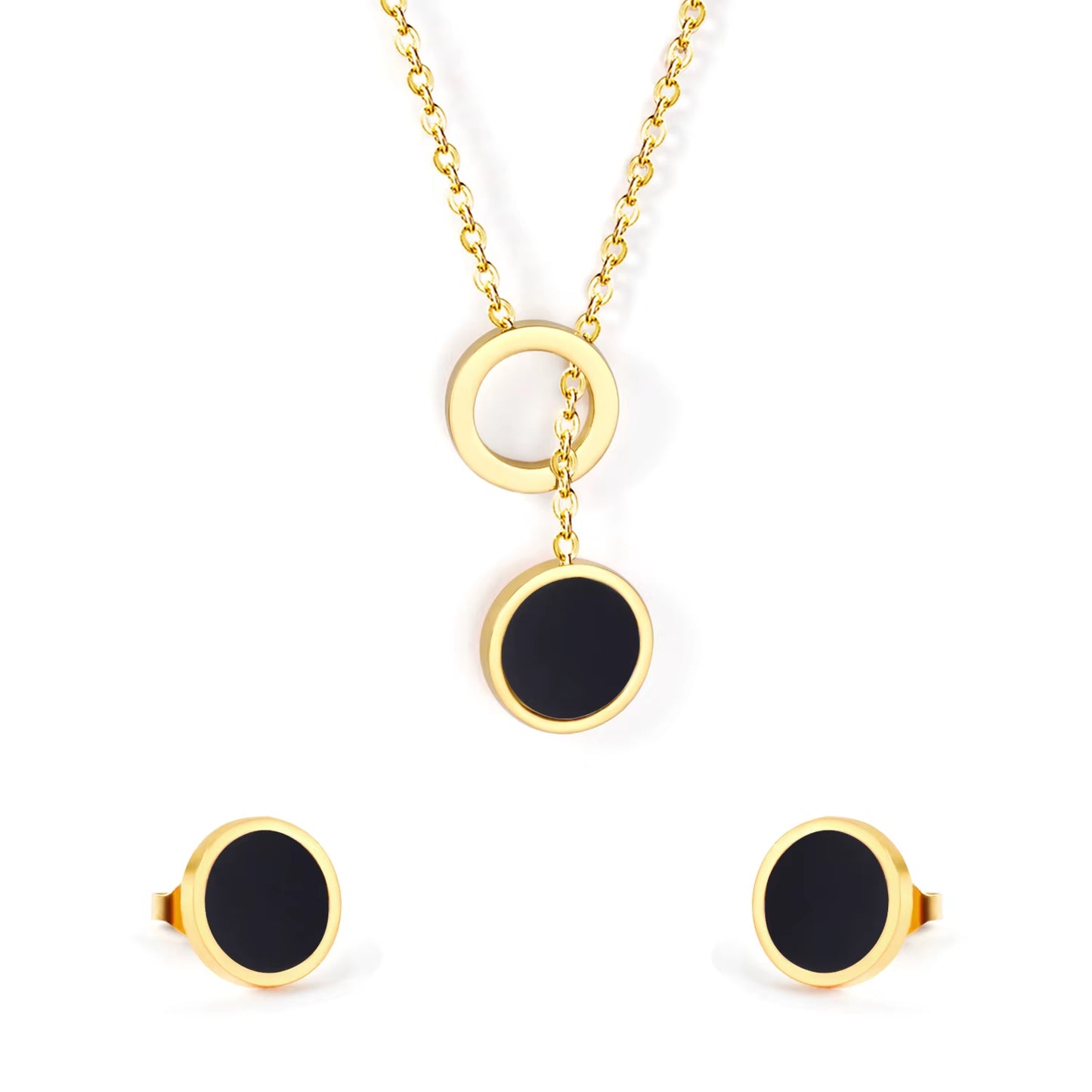 Modern ROUND SHAPE Cube Jewelry Set – Stainless Steel Pendant Necklace & Earrings