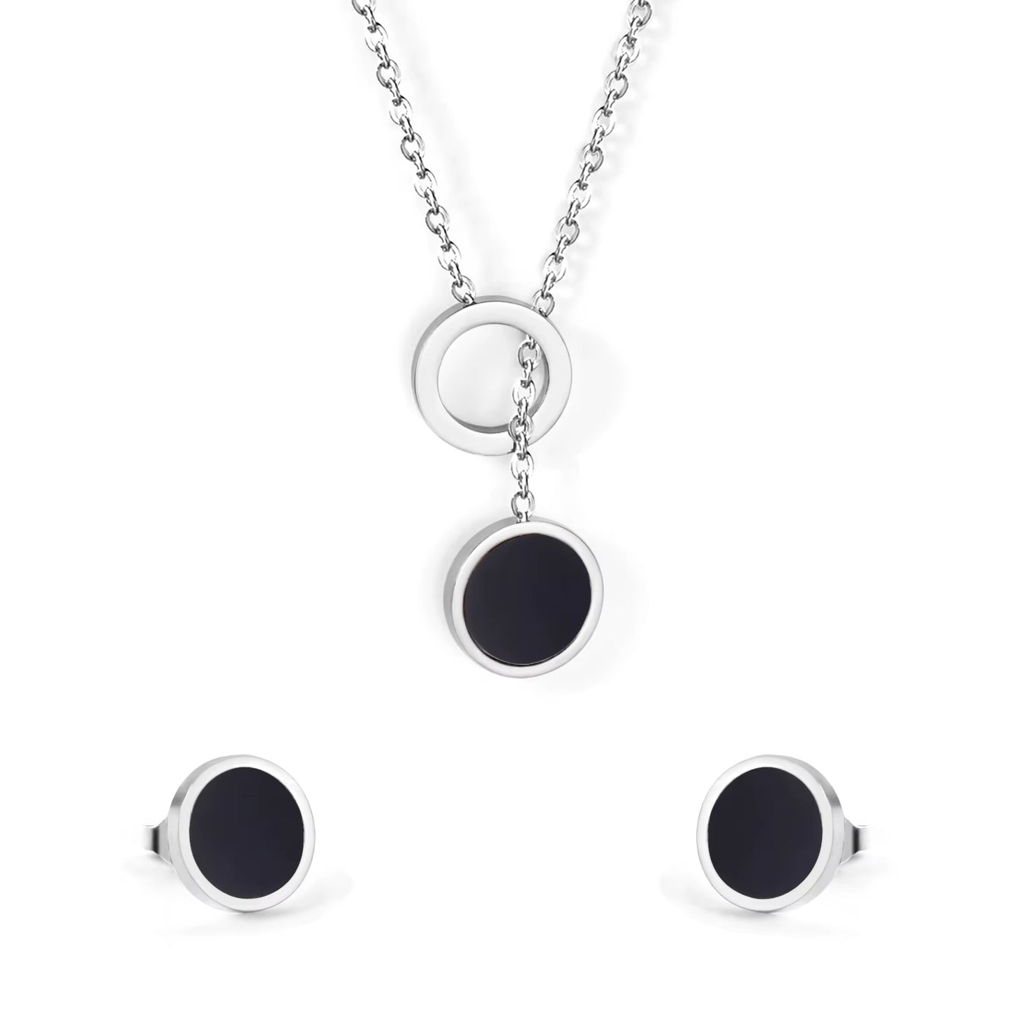 Modern ROUND SHAPE Cube Jewelry Set – Stainless Steel Pendant Necklace & Earrings