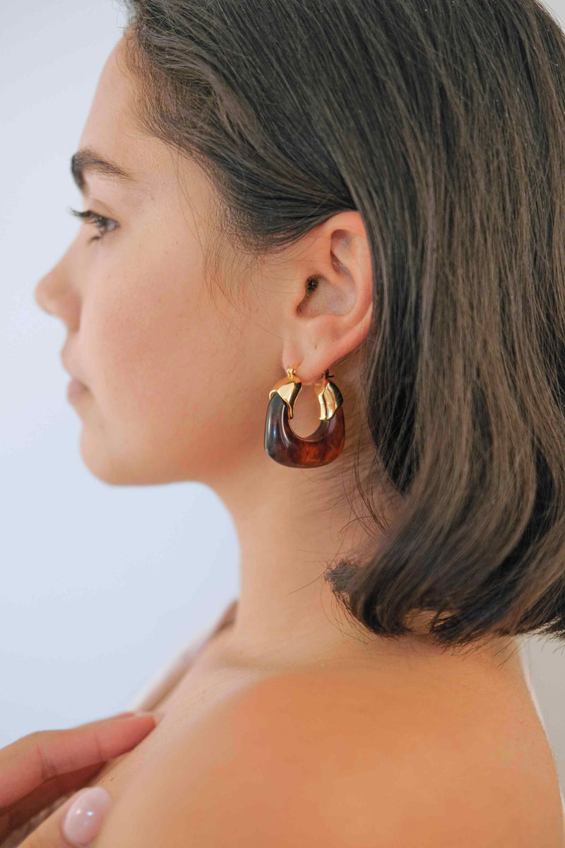 Golden Amber Hoop Earrings