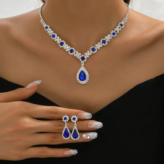 💥-Sapphire Crystal Blue Clavicle Neckpiece Set
