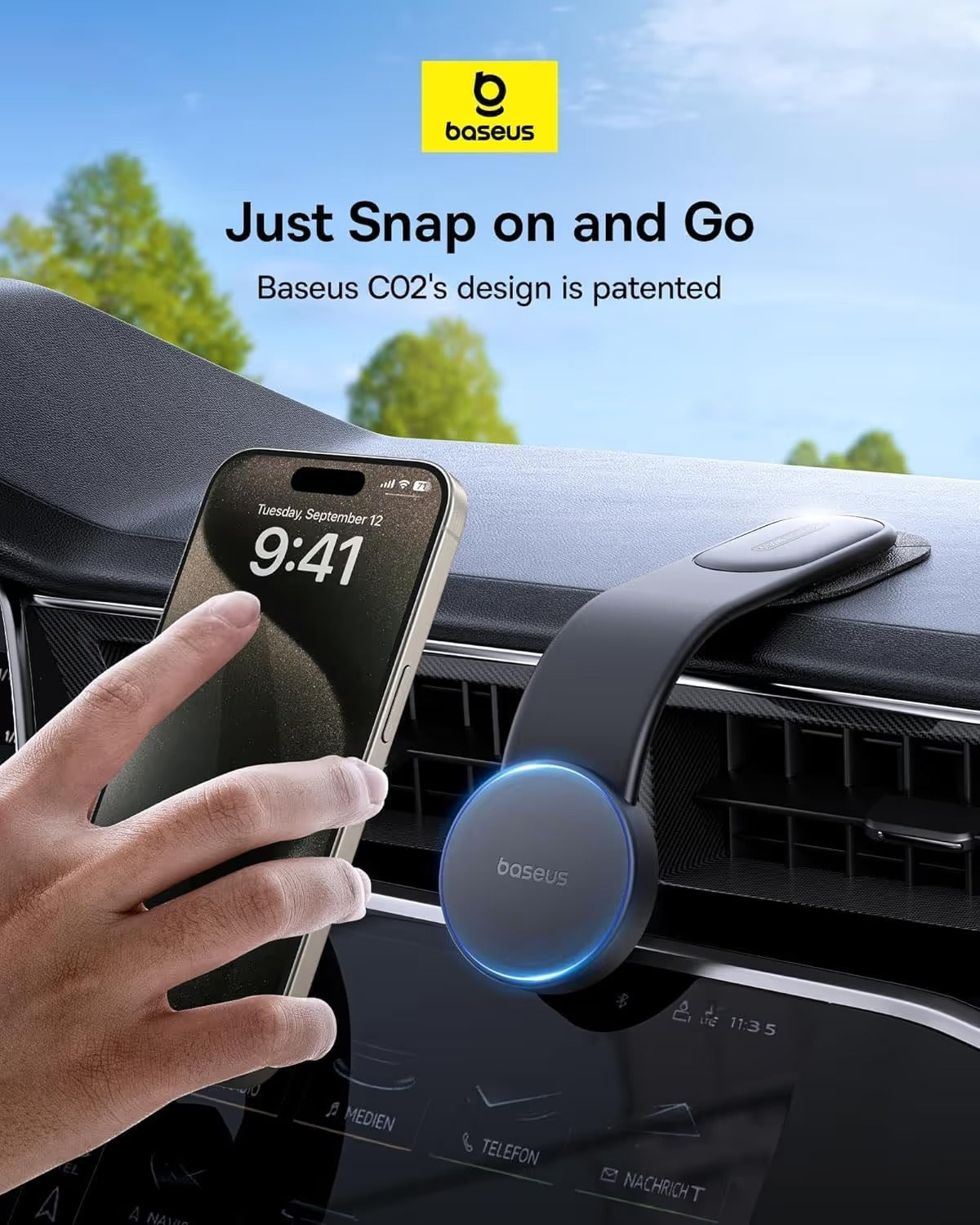 MagSafe Car Mount – 25N Strong Magnetic Phone Holder with Bendable Memory Titanium Alloy, 360° Rotation & 3M Adhesive Dashboard Mount