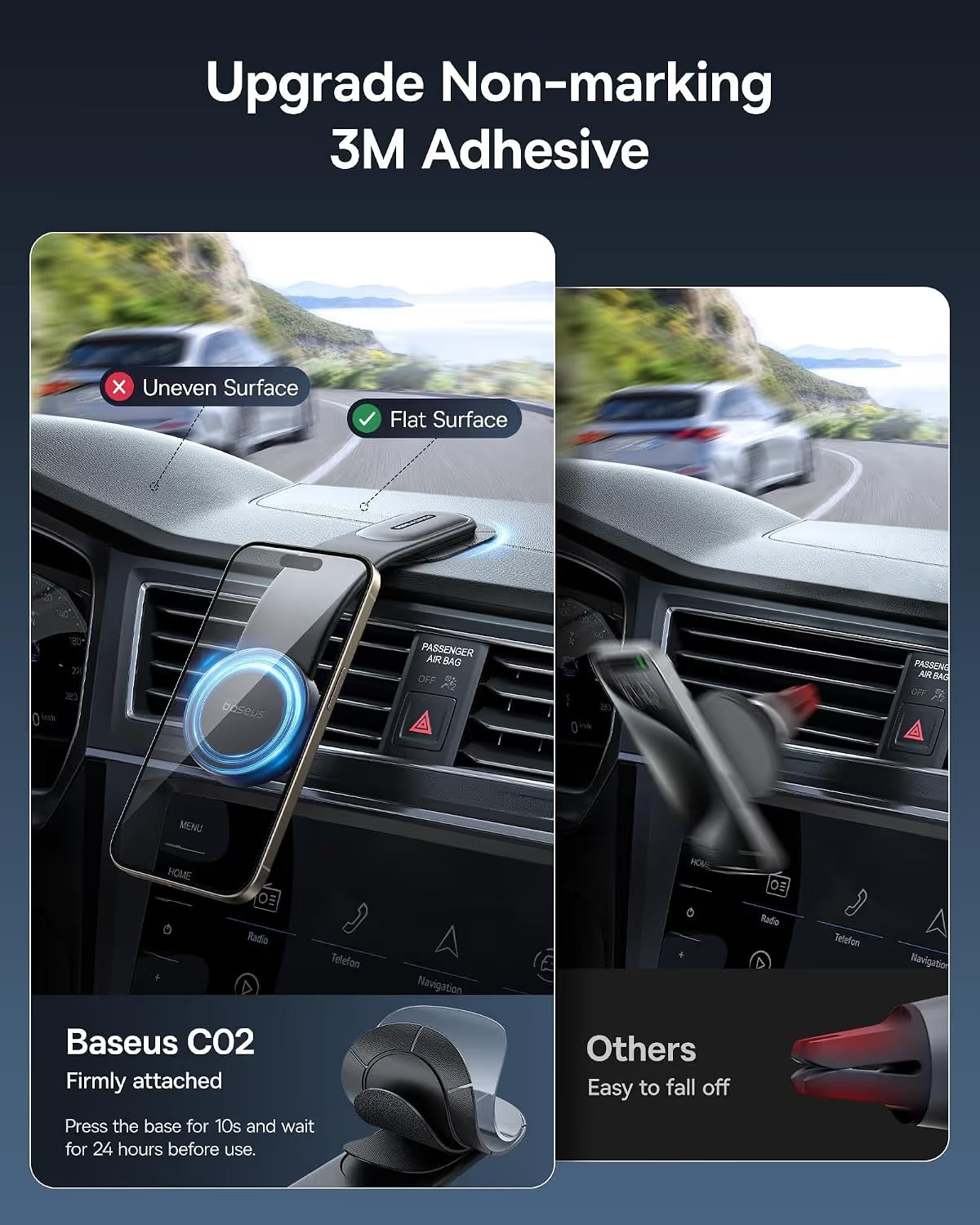 MagSafe Car Mount – 25N Strong Magnetic Phone Holder with Bendable Memory Titanium Alloy, 360° Rotation & 3M Adhesive Dashboard Mount