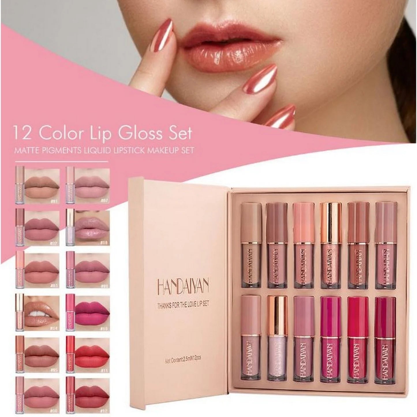 12 Matte Lipsticks – Smudge-Proof & Long-Lasting (Orginal Handaiyan )