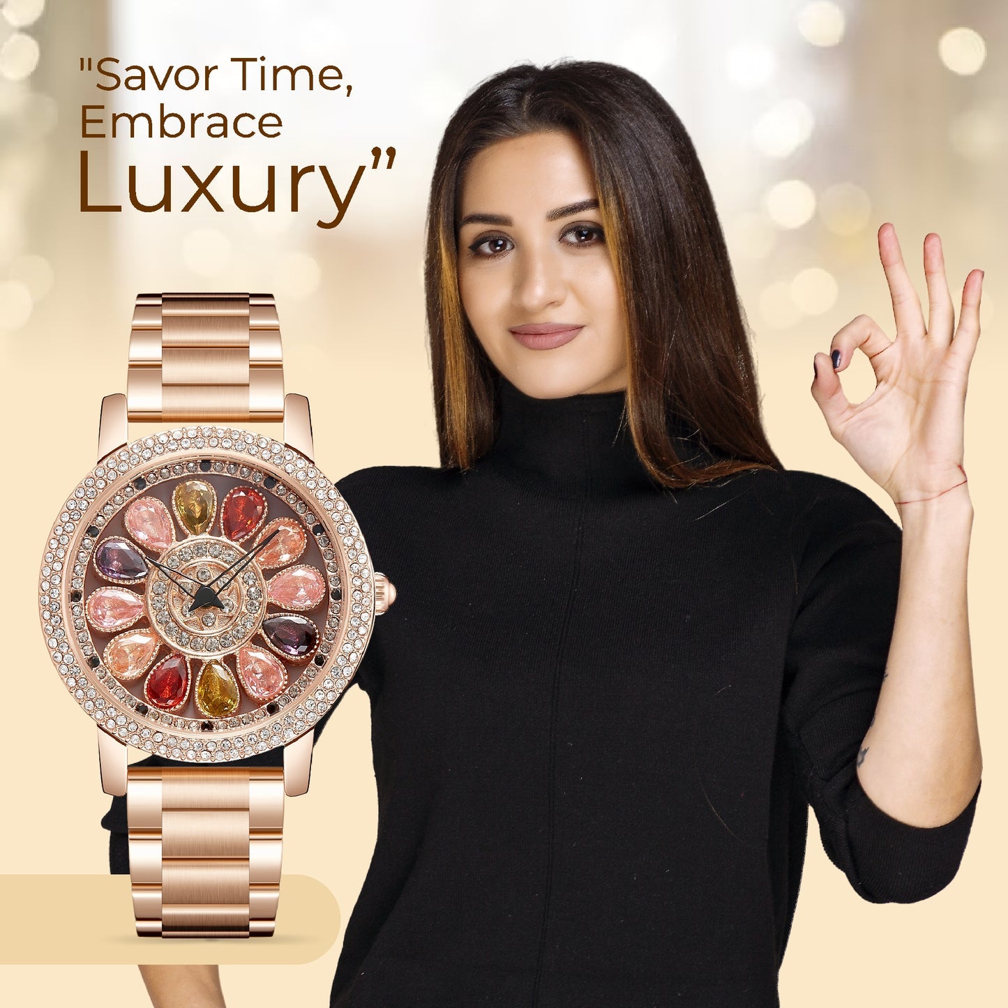 ORSGA Flora 360° Gold Dial Watch