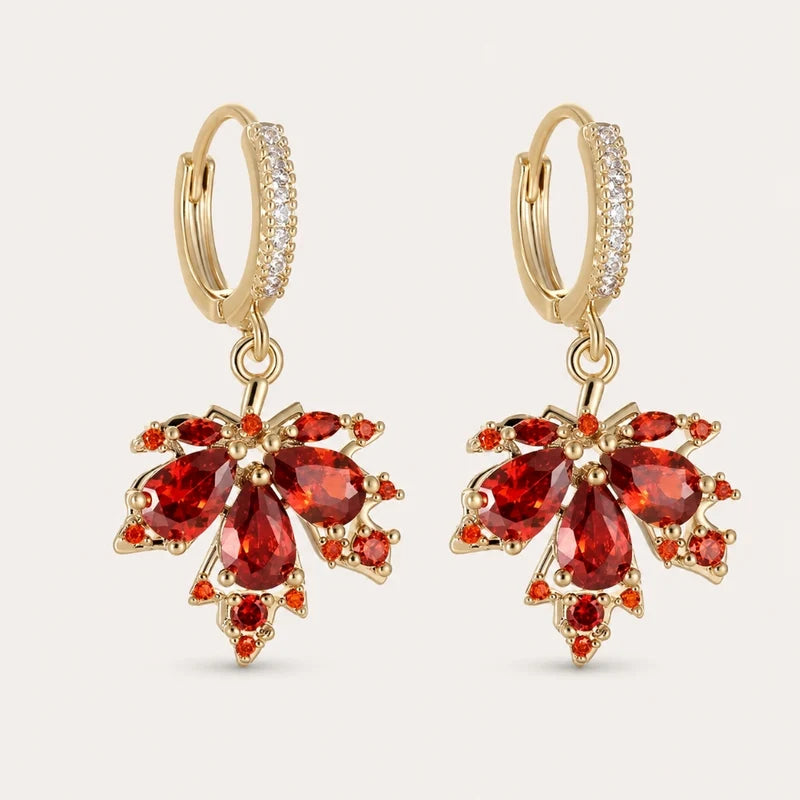 Crimson Maple Huggie Earrings.