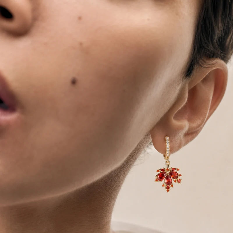 Crimson Maple Huggie Earrings.
