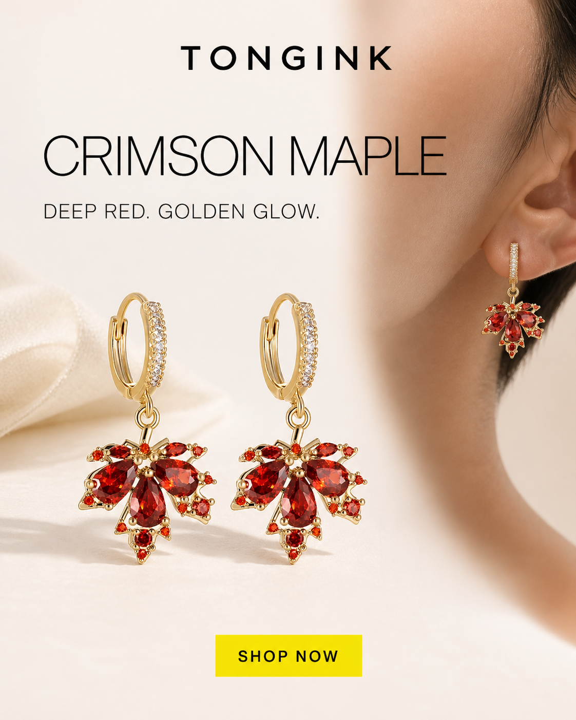 Crimson Maple Huggie Earrings.
