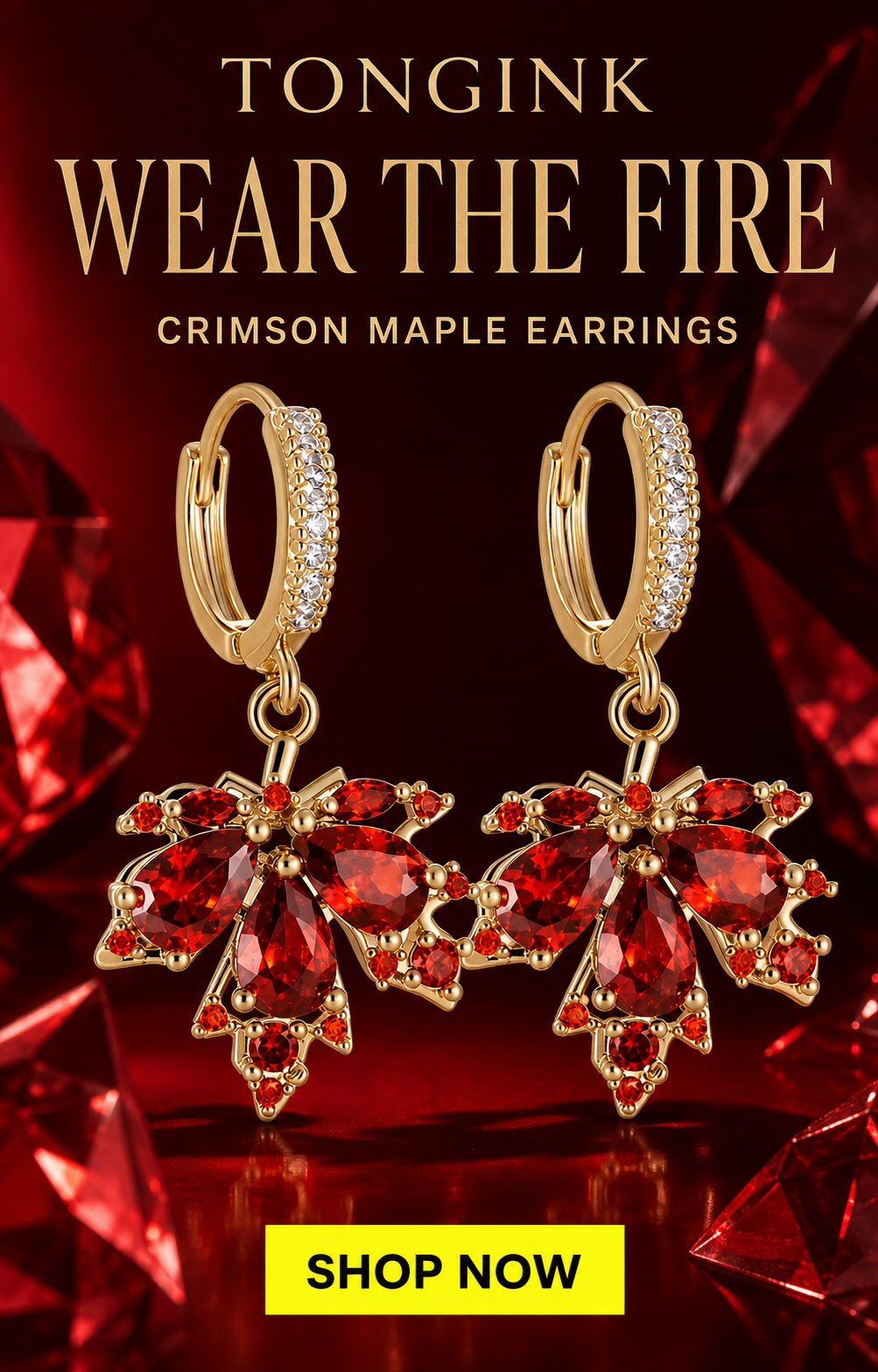 Crimson Maple Huggie Earrings.